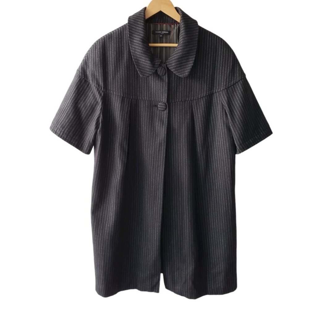 Mario Serrani wool blend black & gray pinstripe short sleeve cape coat sz 14